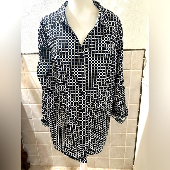 CATHERINES BLACK / WHITE BUTTON-UP BLOUSE LONG SLEEVE COTTON BLEND Sz 3X 26/28W - Picture 1 of 6
